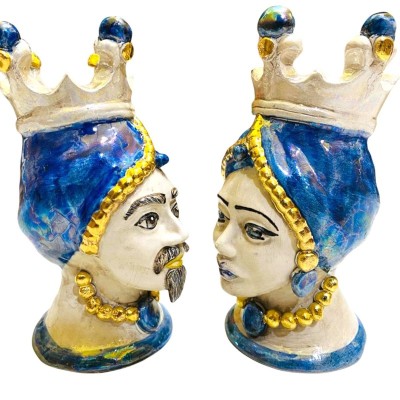 Pair of Caltagirone Moro Heads with Zecchino Gold and Mother of Pearl Enamel (ang.) - 