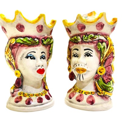 Teste di Moro Siciliane (coppia) h 15 cm ca. ceramica Caltagirone Mod. ELISABETH Bordeaux - 