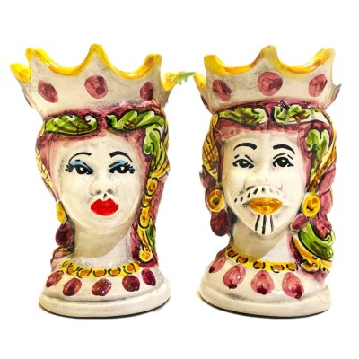 Têtes de lande siciliennes (paire) h environ 15 cm Céramique Caltagirone Modèle ELISABETH - 