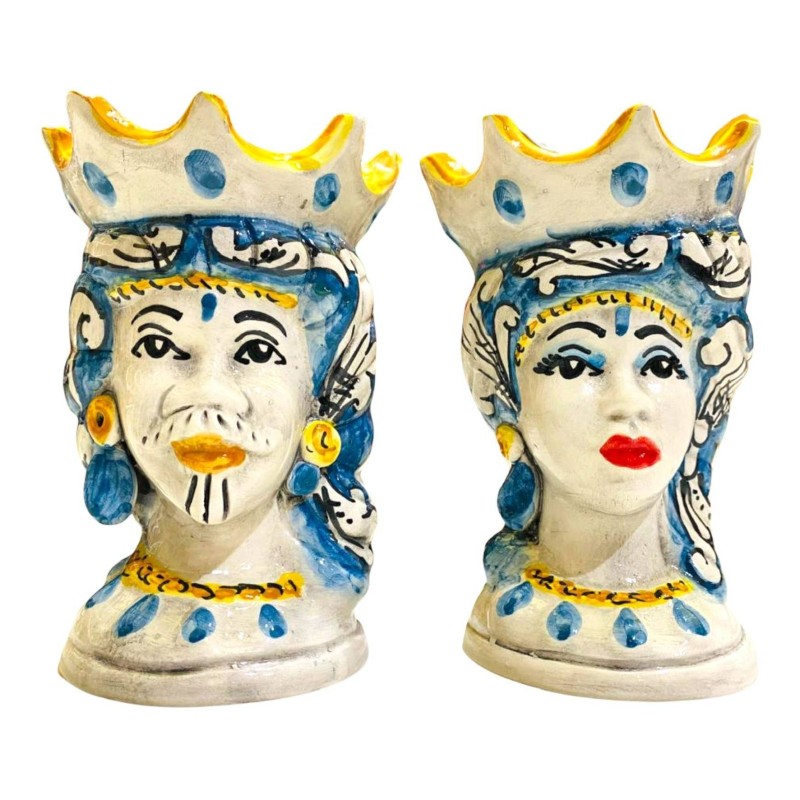 Sicilianska morhuvuden (par) h ca 15 cm Caltagirone keramik Mod. ELISABETH Antikblå - 