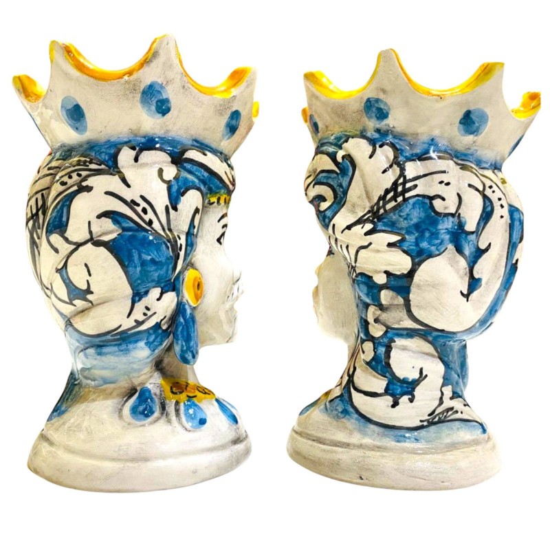 Sicilianska morhuvuden (par) h ca 15 cm Caltagirone keramik Mod. ELISABETH Antikblå - 