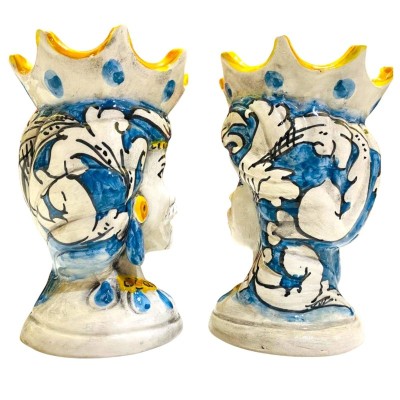 Sicilianska morhuvuden (par) h ca 15 cm Caltagirone keramik Mod. ELISABETH Antikblå - 