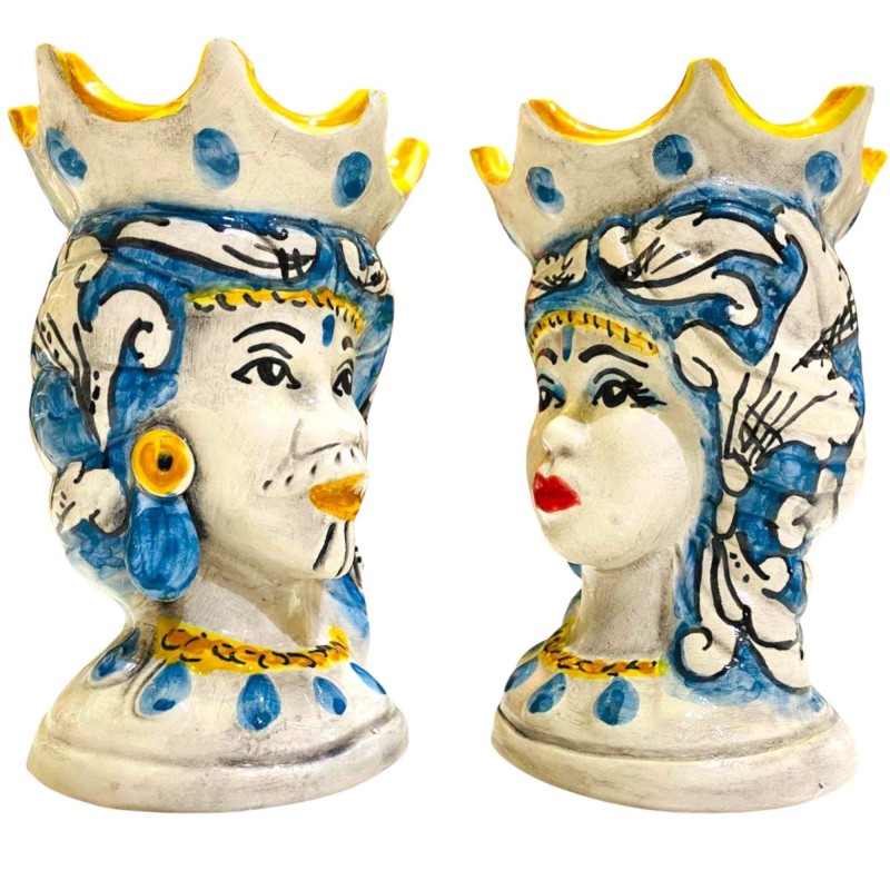 Sicilianska morhuvuden (par) h ca 15 cm Caltagirone keramik Mod. ELISABETH Antikblå - 