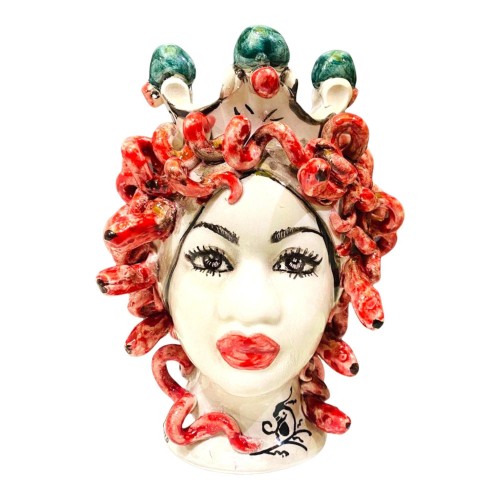 MEDUSA aus feiner Caltagirone-Keramik mit roten Schlangen – Höhe ca. 20/22 cm - 