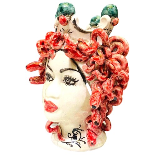 MÉDUSE en céramique fine de Caltagirone aux serpents rouges - hauteur environ 20/22cm -  2