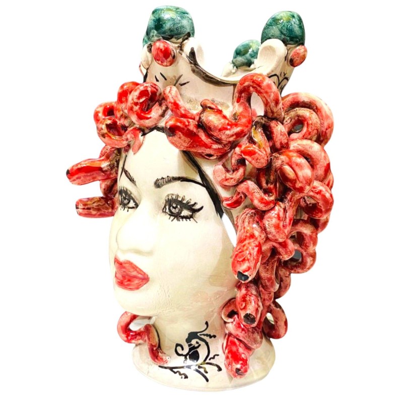 MÉDUSE en céramique fine de Caltagirone aux serpents rouges - hauteur environ 20/22cm - 