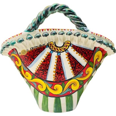 Coffa aus feiner Caltagirone-Keramik mit Blumenapplikationen im Relief – Maße L42xH33xT26 cm - 
