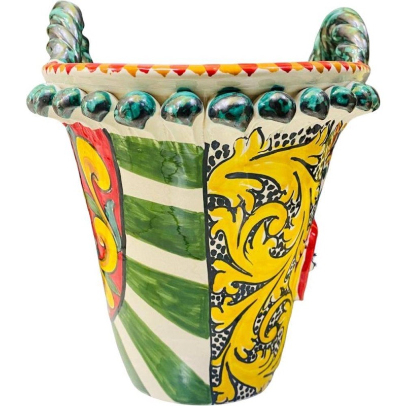 Coffa en cerámica fina Caltagirone con aplicaciones de flores en relieve - Medidas cm L42xH33xP26 - 