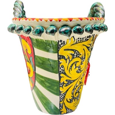 Coffa aus feiner Caltagirone-Keramik mit Blumenapplikationen im Relief – Maße L42xH33xT26 cm - 