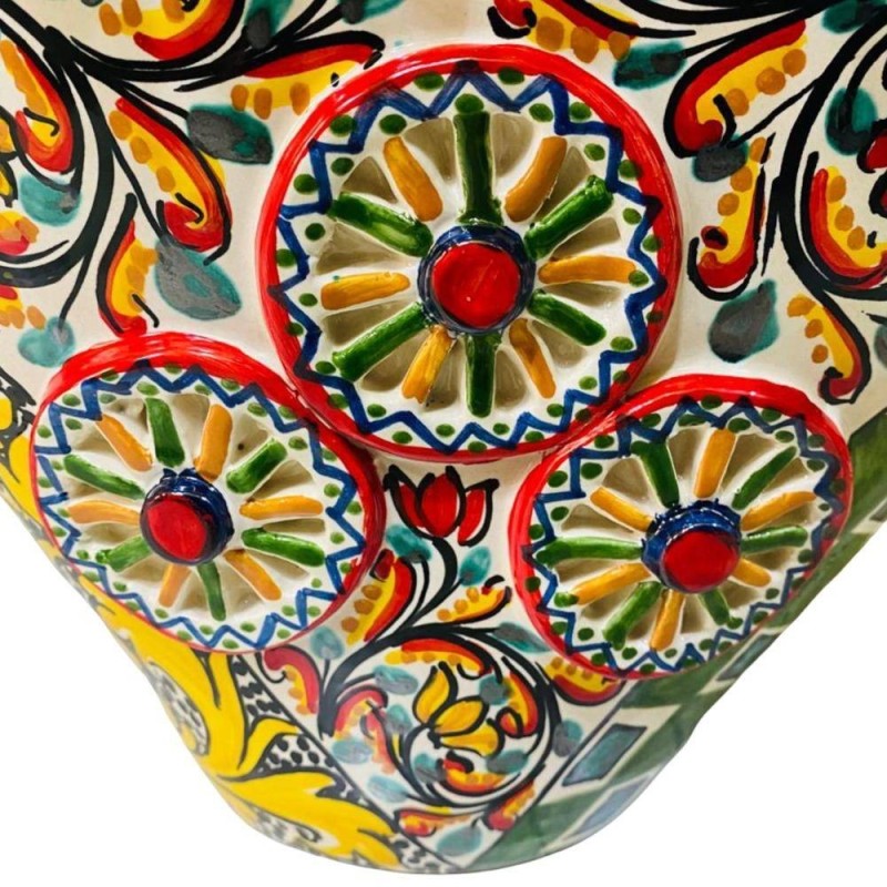 Fint keramiskt kaffe från Caltagirone med lättnad blomma applikationer - Åtgärder cm L42xh33xp26 - 