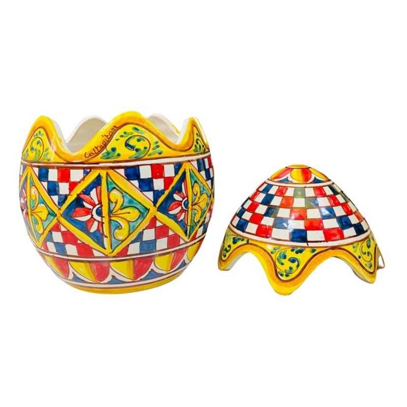 Huevo de cerámica Caltagirone con decoración estilo carro siciliano - altura unos 22 cm - 