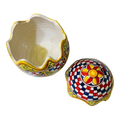 Caltagirone ceramic egg with Sicilian Cart style decoration - height about 22 cm - 