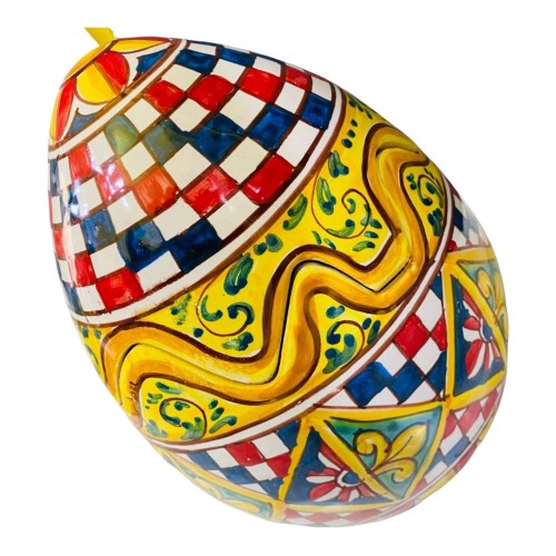 Ovo de cerâmica Caltagirone com decoração estilo carrinho siciliano - altura cerca de 22 cm -  2