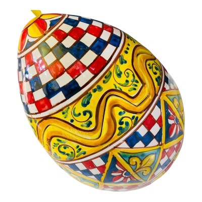 Eierschatulle aus Caltagirone-Keramik mit sizilianischer Karrendekoration – Höhe ca. 22 cm - 