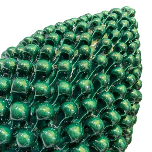 Pinha siciliana h 40 cm em cerâmica fina Caltagirone, cor verdete com base decorada -  2