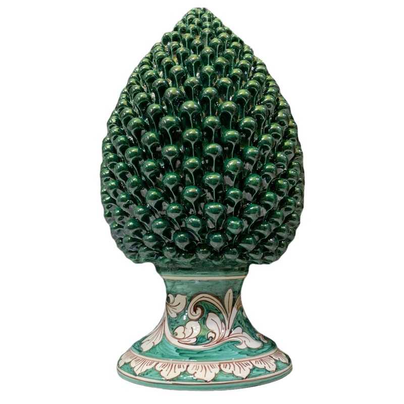 Cono de pino en preciosa cerámica Caltagirone color cardenillo con base decorada - SB12245981 - altura unos 45 cm - 
