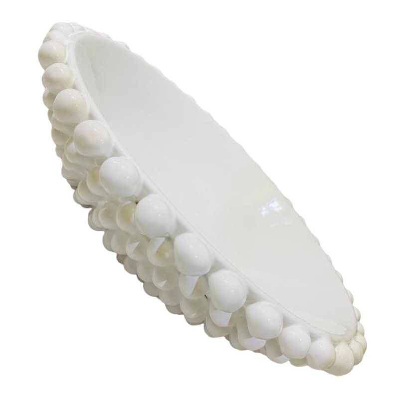 Centrotavola Pigna, fruttiera in pregiata ceramica di Caltagirone, colore Bianco candido - Diametro 40 cm - 