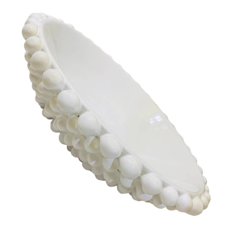Pigna centrepiece, fruit bowl in fine Caltagirone ceramic, pure white color - Diameter 40 cm - 