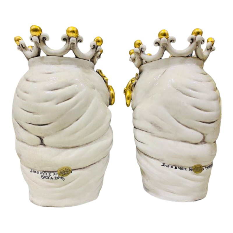 Pair of Caltagirone Moor's Heads with Pure Gold - height about 30 cm - 