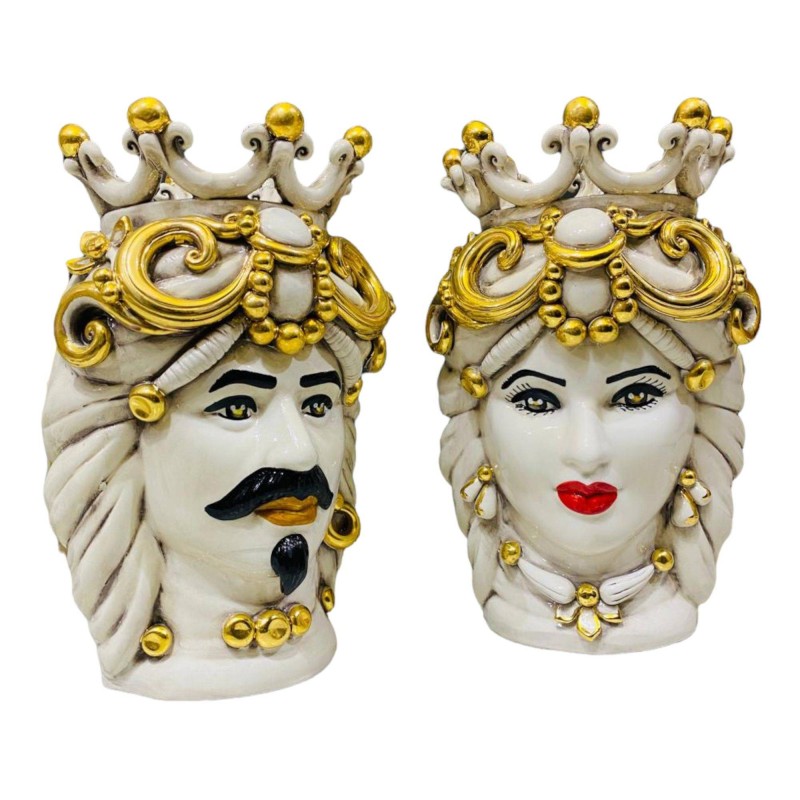 Pair of Caltagirone Moro Heads with Zecchino Gold – wysokość około 30 cm - 