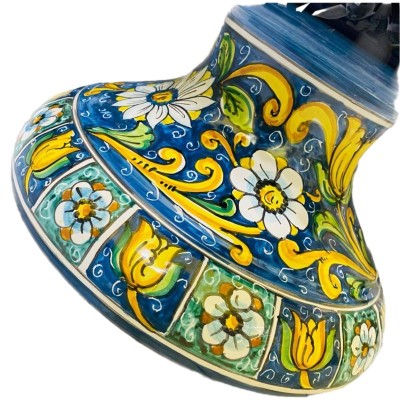 Vase Caltagirone Half Pigna, couleur bleu cobalt et tige décorée - Dimensions D45xH 45 cm - 