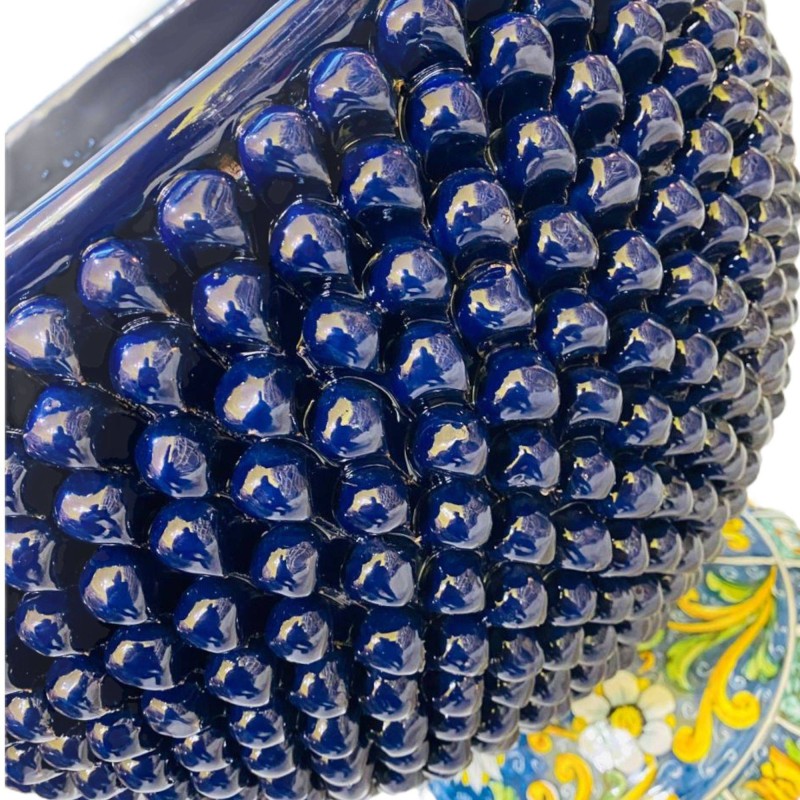 Vase Half Pigna Caltagirone färg Blå kobolt och Gambo dekorerad - Åtgärder D45xh 45 cm - 
