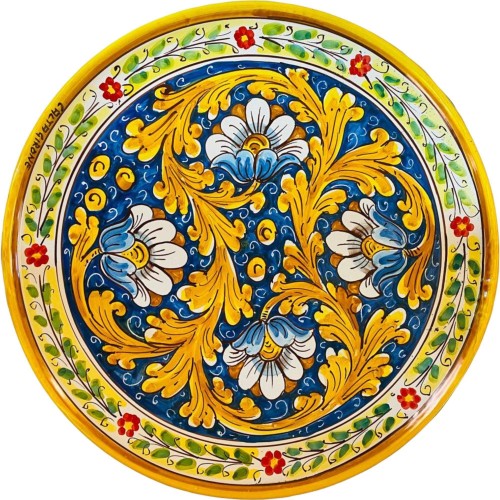 Plato ornamental de estilo barroco y flores hecho y decorado a mano - diámetro 45 cm - 