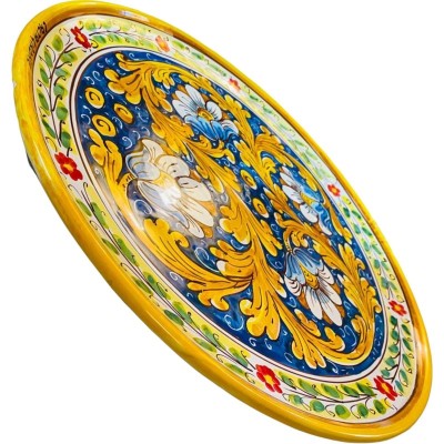 Plato ornamental de estilo barroco y flores hecho y decorado a mano - diámetro 45 cm - 