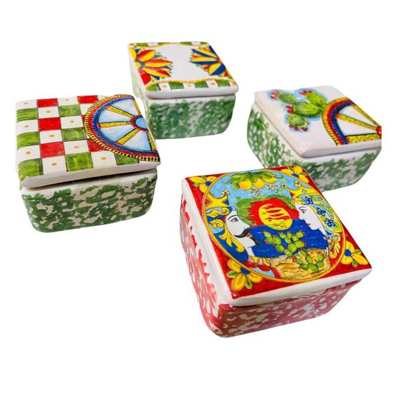 Boîte en céramique disponible dans diverses décorations siciliennes assorties - 5 cm (1 pièce) - 