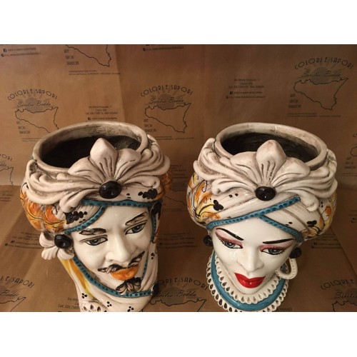 Tête de Maure sicilienne en céramique de Caltagirone - h environ 28 cm (1pc) Avec option pour homme ou femme, frise et f 2