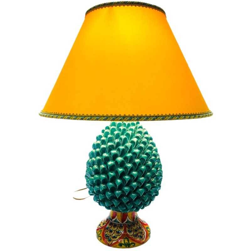 Lámpara Pigna Siciliana color Verdigris y tallo de cola de pavo real decorado - altura unos 60 cm - 