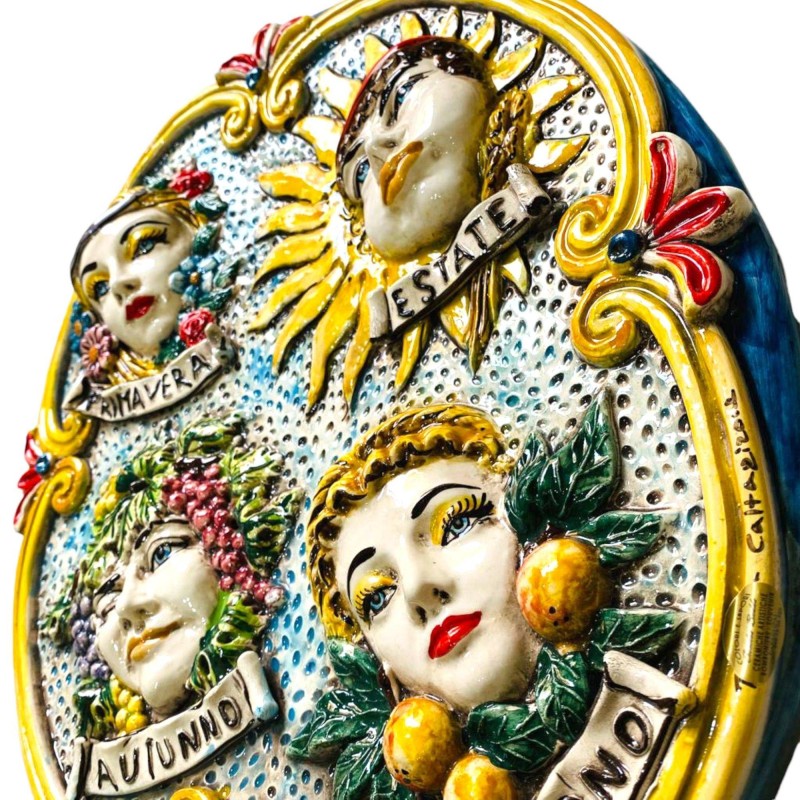Panel vertegenwoordigt de 4 Seasons, keramiek van Caltagirone met opluchting - 45x35cm - 