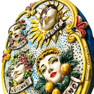Panel vertegenwoordigt de 4 Seasons, keramiek van Caltagirone met opluchting - 45x35cm - 