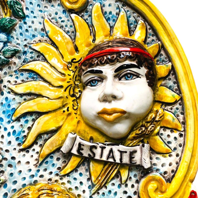 Panel vertegenwoordigt de 4 Seasons, keramiek van Caltagirone met opluchting - 45x35cm - 
