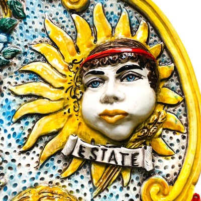 Panel vertegenwoordigt de 4 Seasons, keramiek van Caltagirone met opluchting - 45x35cm - 