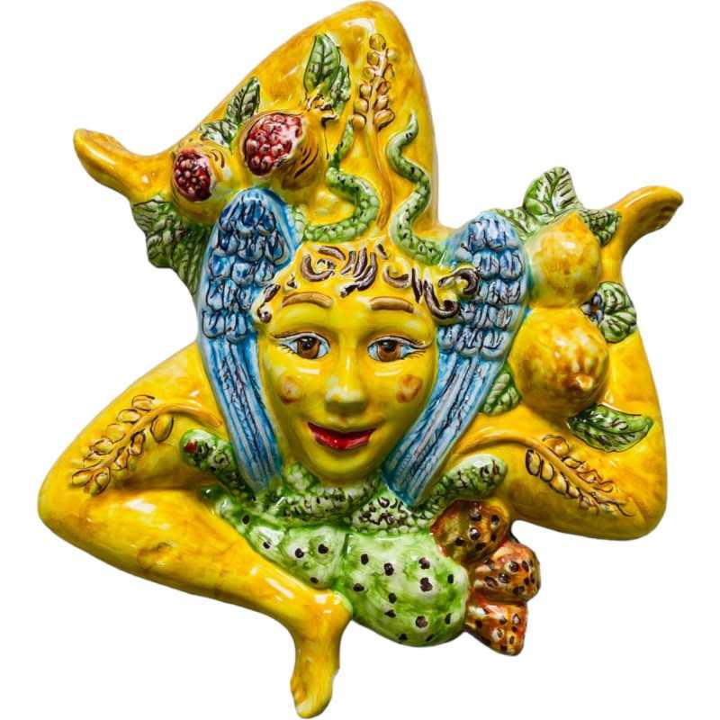 Sicilian ceramic trinacria with fruit and prickly pear - height about 45 cm - 