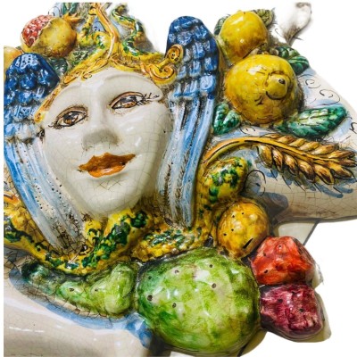 Trinacria i Caltagirone keramik med frukt och päron, ca 45 cm hög. matt craquele nagellack med åldrad effekt - 