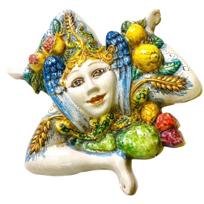 Trinacria i Caltagirone keramik med frukt och päron, ca 45 cm hög. matt craquele nagellack med åldrad effekt - 