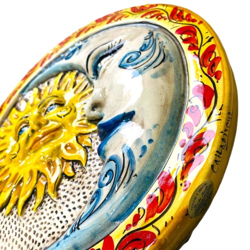 Disco de cerâmica Eclipse, Sol e Lua Caltagirone com decoração floral sobre fundo claro - diâmetro 32 cm -  2