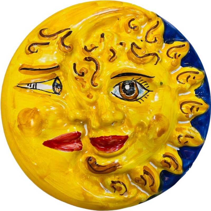 Disque en céramique sicilienne Eclipse, Soleil et Lune - diamètre 15 cm environ - 