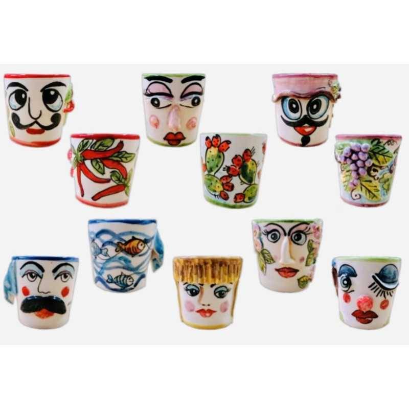 Funny face vase decorated by hand with details in relief - assorted subjects and decorations, cm 6 - 