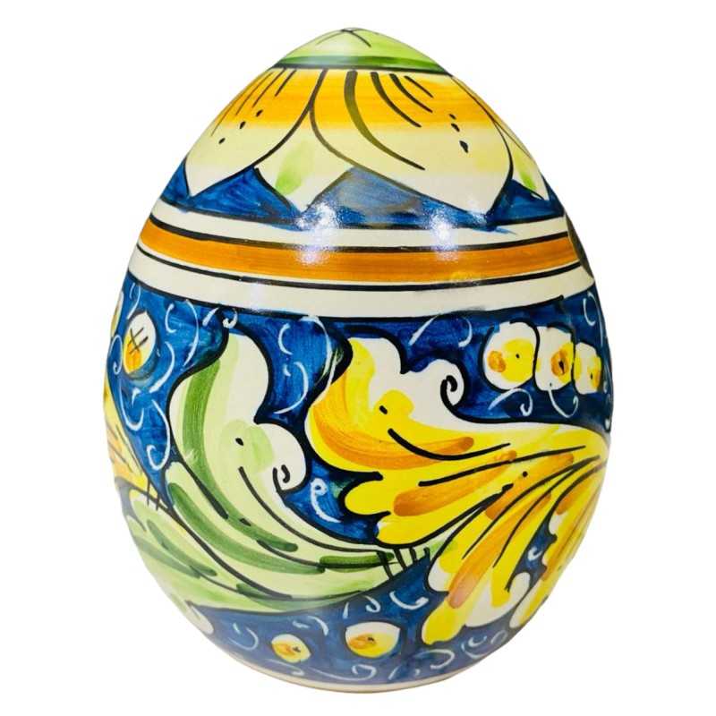 Caltagirone ceramic egg with baroque decoration cobalt blue background - height 15 cm - 