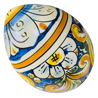 Caltagirone ceramic egg with baroque decoration and cobalt blue flowers - height 15 cm - 