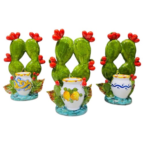 Composition de lames de figue de barbarie avec pot - hauteur 20 cm - 