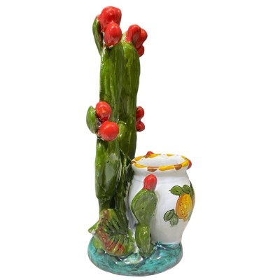 Composição Pás de figo da Índia com pote - altura 20 cm - 