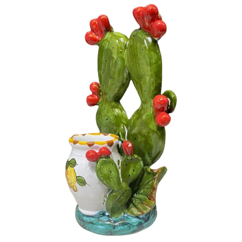 Composição Pás de figo da Índia com pote - altura 20 cm - 