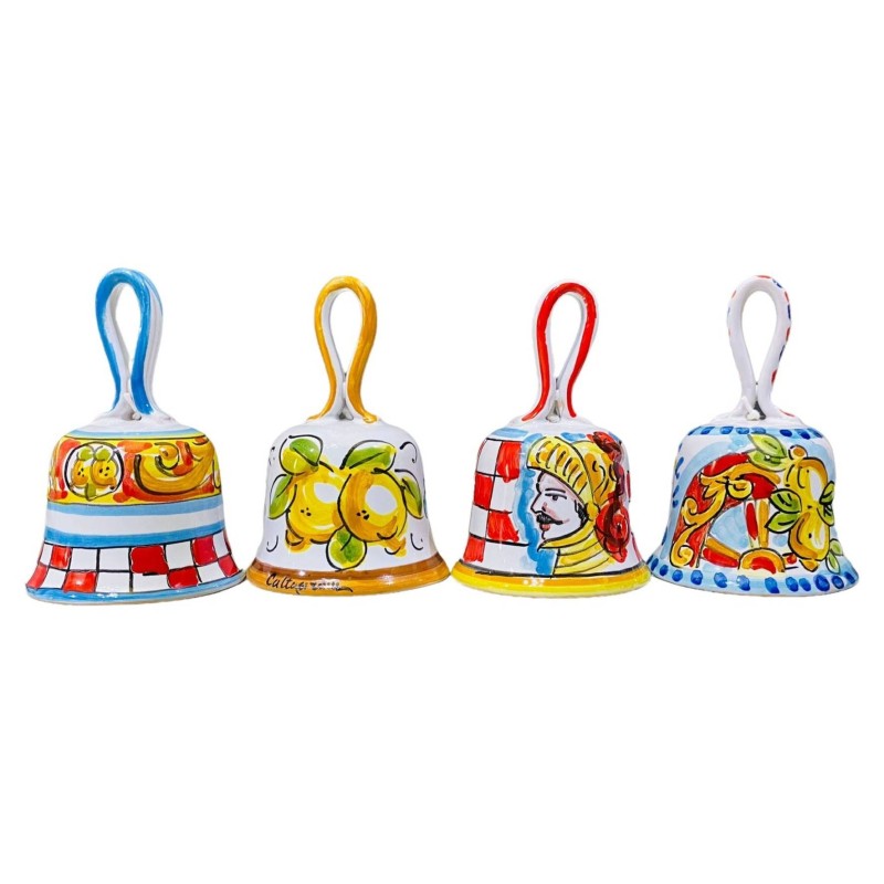 Hand-decorated Caltagirone ceramic bell, Sicilian theme - Height about 10cm, random decoration (1 pc) - 
