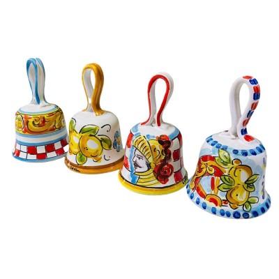 Hand-decorated Caltagirone ceramic bell, Sicilian theme - Height about 10cm, random decoration (1 pc) - 