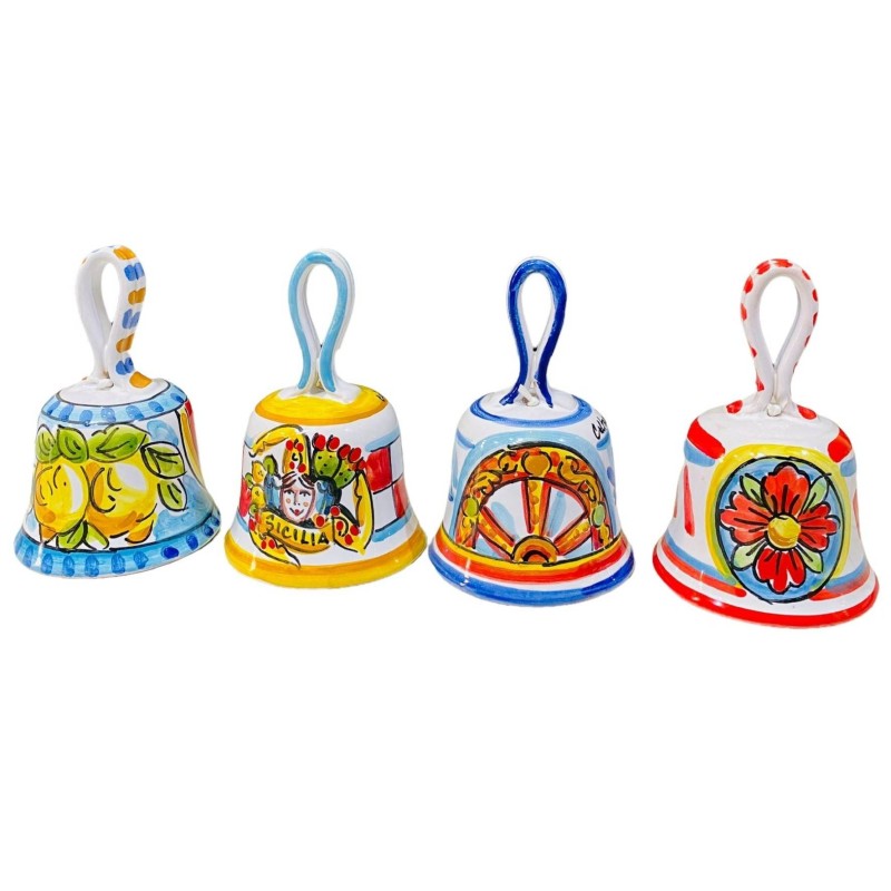 Hand-decorated Caltagirone ceramic bell, Sicilian theme - Height about 10cm, random decoration (1 pc) - 