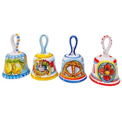 Hand-decorated Caltagirone ceramic bell, Sicilian theme - Height about 10cm, random decoration (1 pc) - 